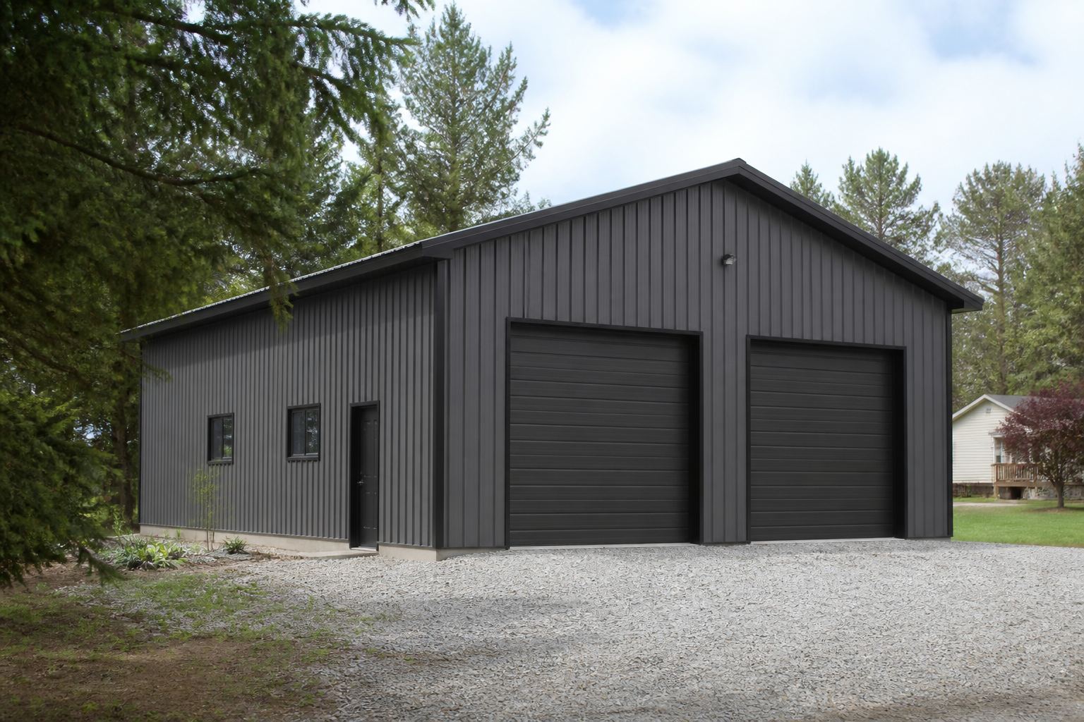 Residential steel garage and workshop in rural Ontario